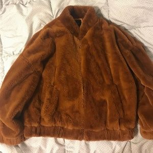 Fur Zip Up Jacket - Brown